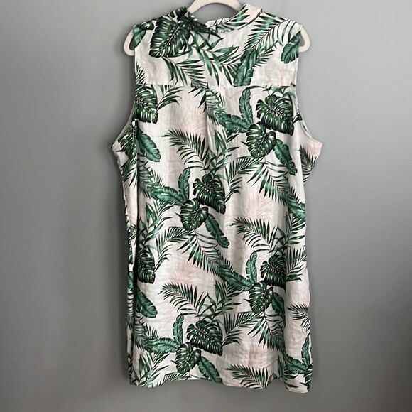 C & C California Women’s 2X 100% Linen sleeveless palm tree tropical dress - Picture 9 of 13